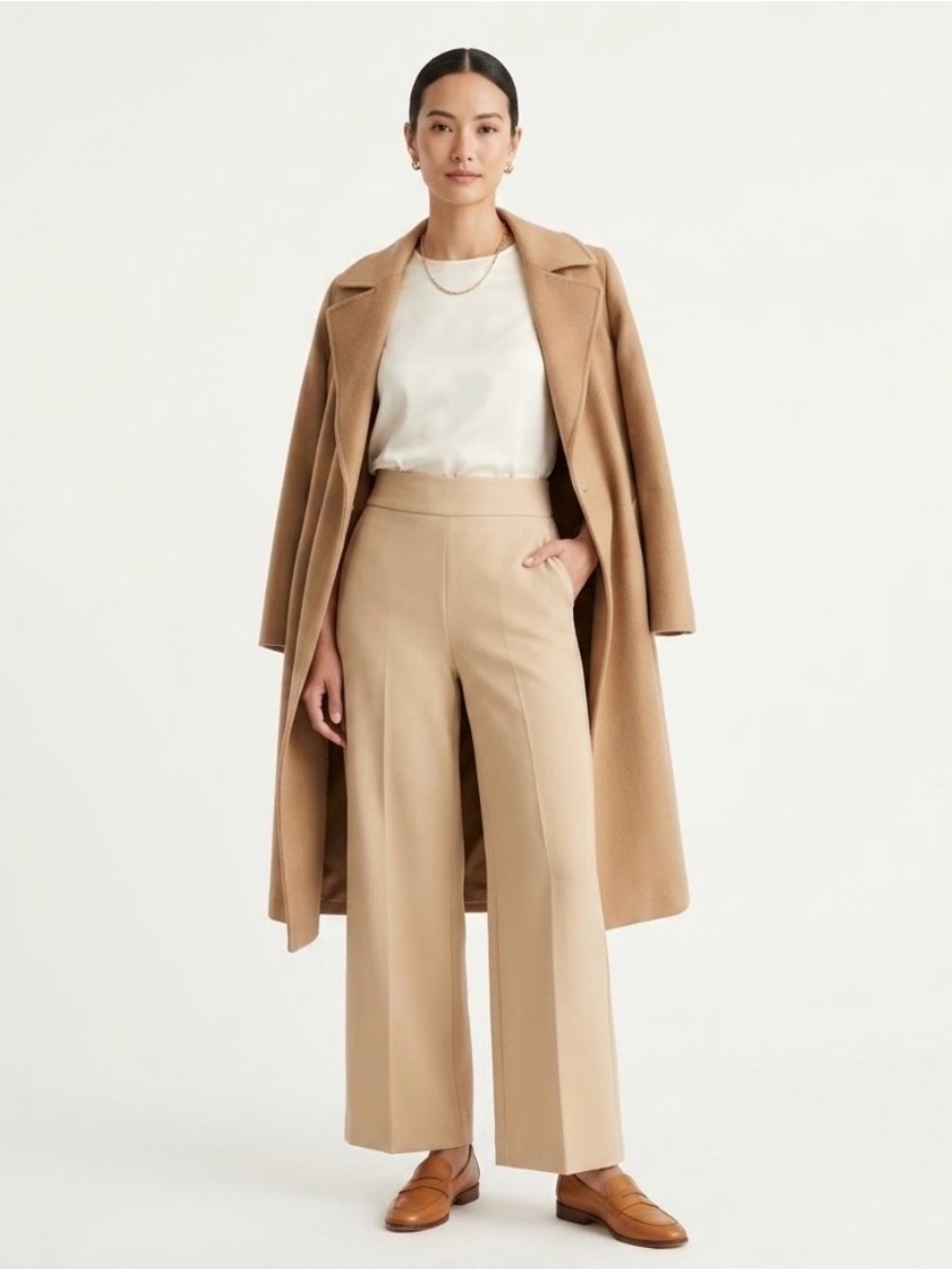 Zara Wide-Leg High-Waist Pants in Camel size XS